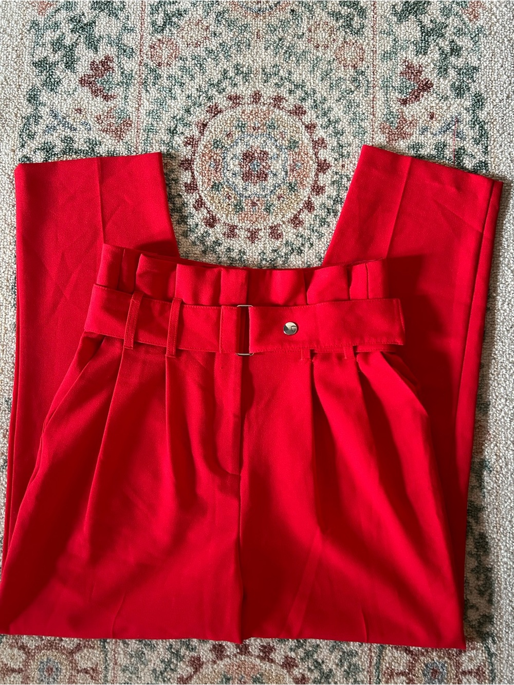 Topshop Bright Red Paperbag Belted Trousers
